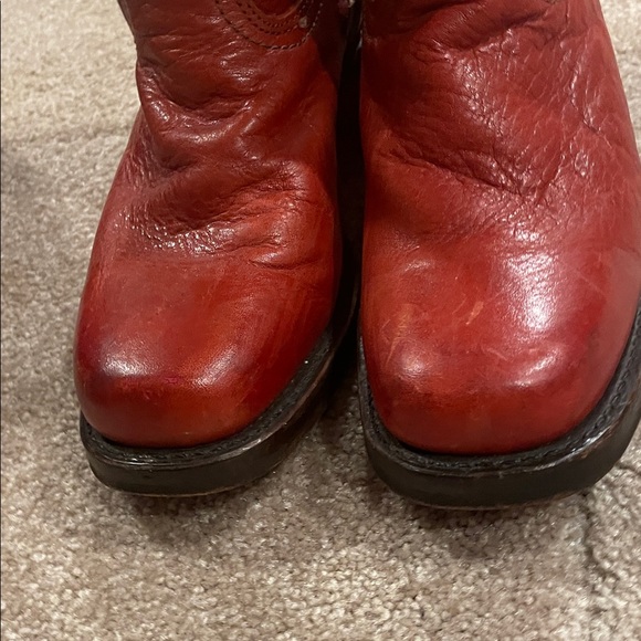 Frye Red Leather Tall Heeled Boots - Picture 2 of 11